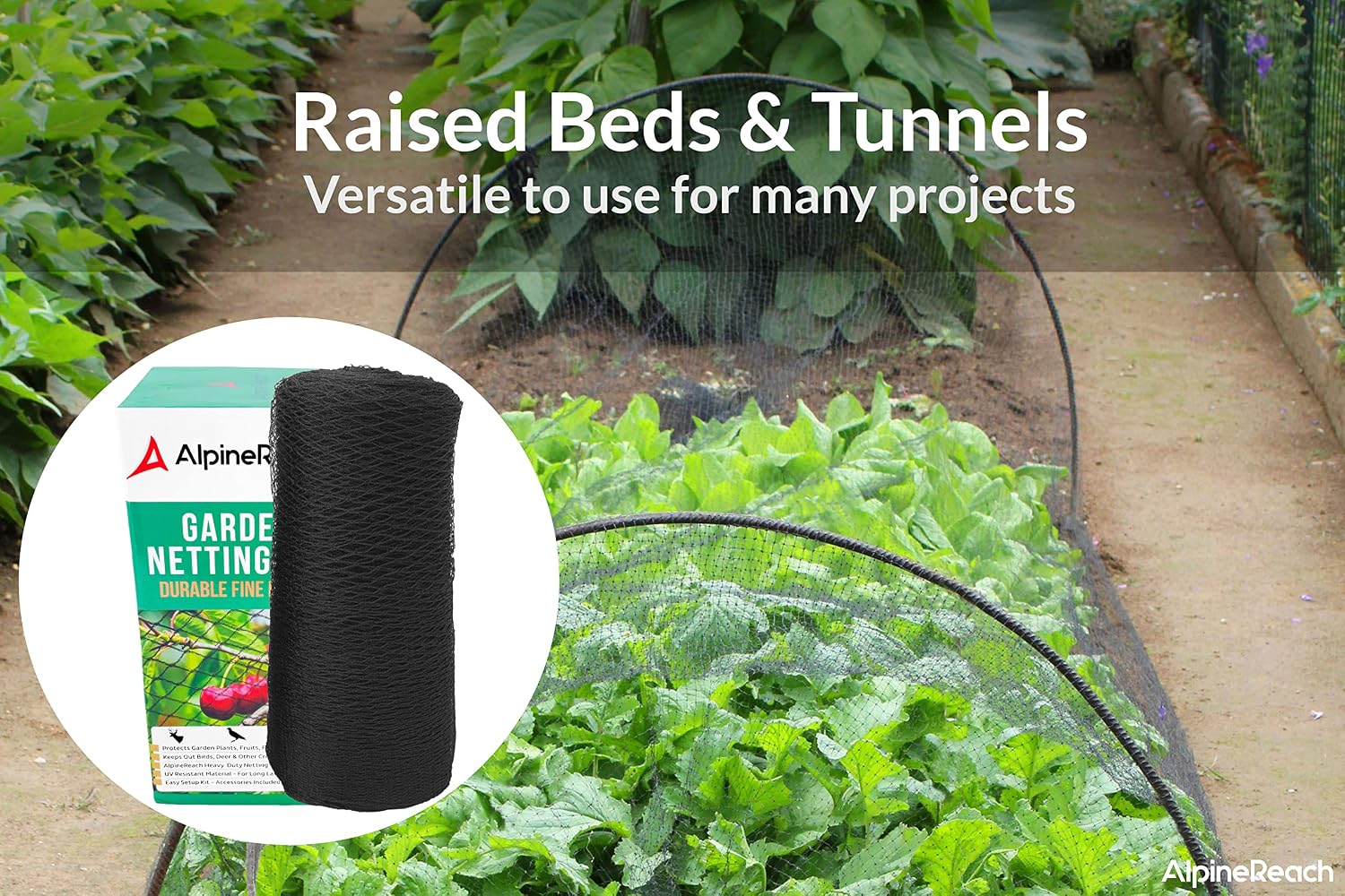 AlpineReach Garden Netting 7.5 x 65 ft Heavy Duty Bird Net, Deer, Plant Protection Extra Strong Woven Mesh, Reusable