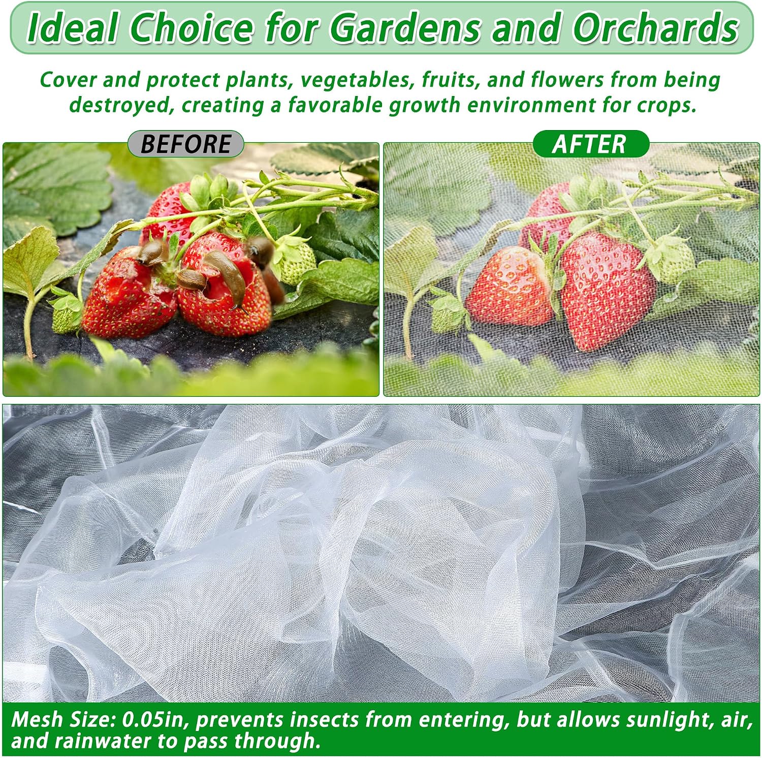 Garden Netting for Raised Beds, Plant Covers Garden Protection Bird Netting | 8x4FT Raised Garden Bed Cover, Ultra Fine