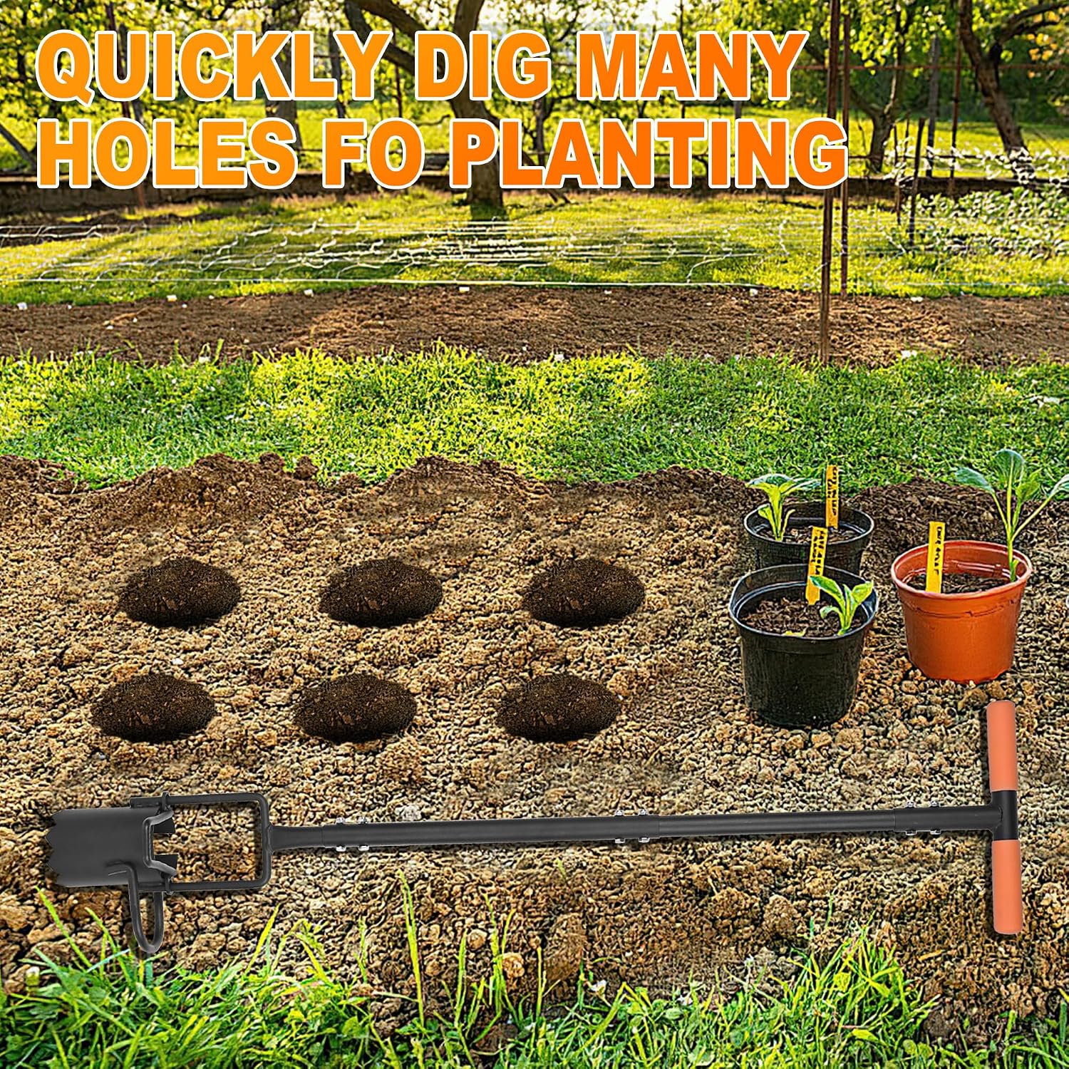 BARAYSTUS Bulb Planter Tool Long Handle, Tulip Bulb Planter Tool with Serrated Base & Double Pedal, Soft T Grip Sod