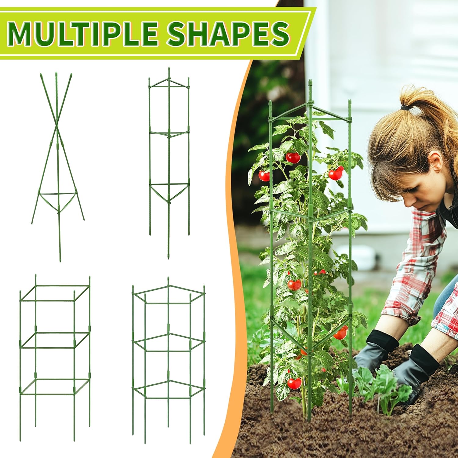 4 Pack 48 Inch Tomato Cages for Garden, Triangle Metal Plant Support with Rust-Resistant Coating, Heavy Duty Tomato