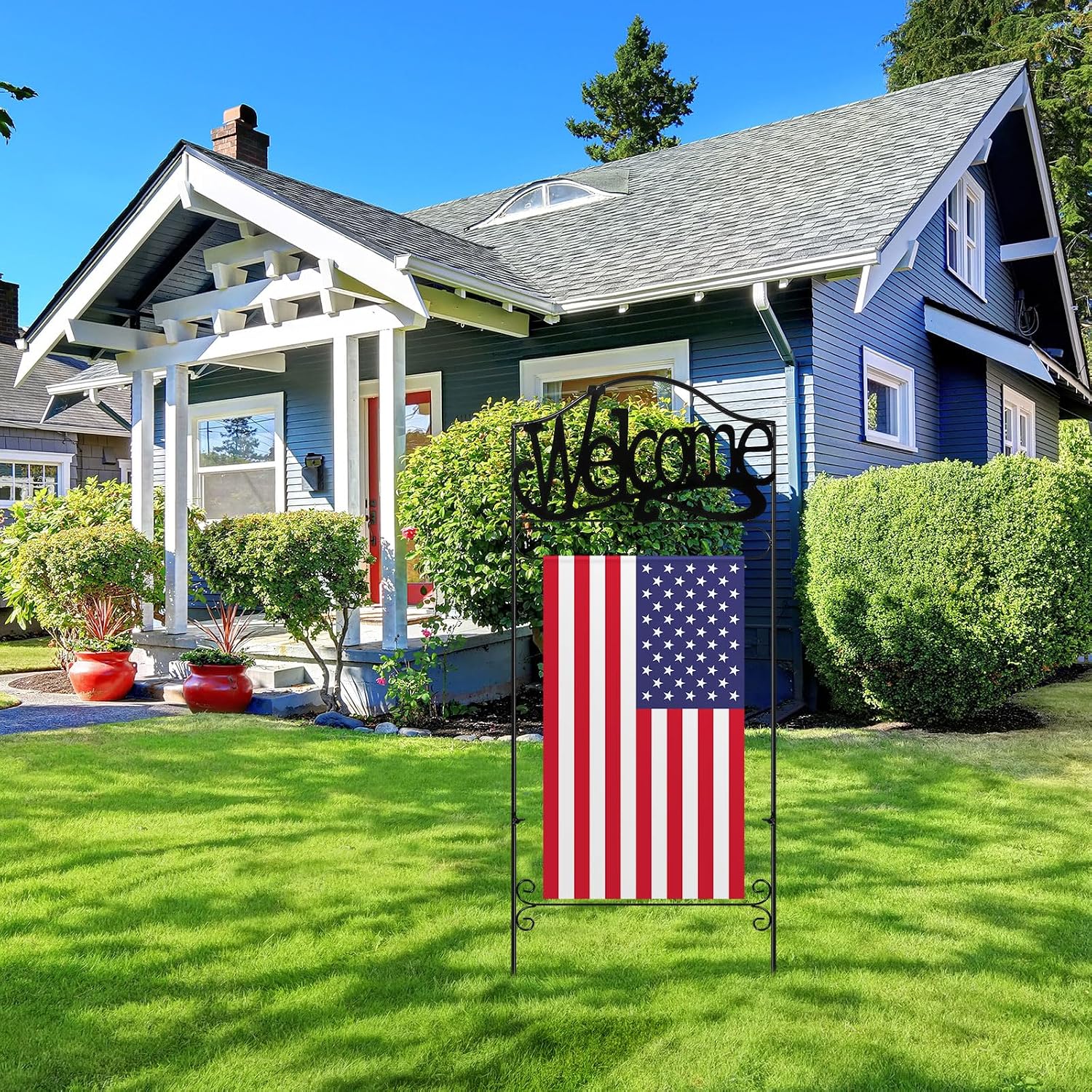 CroBlissful Garden Flag Holder Stand Garden Yard Flag Pole Stake Fits Max 14 x 25 Inch for Outside House Yard Lawn