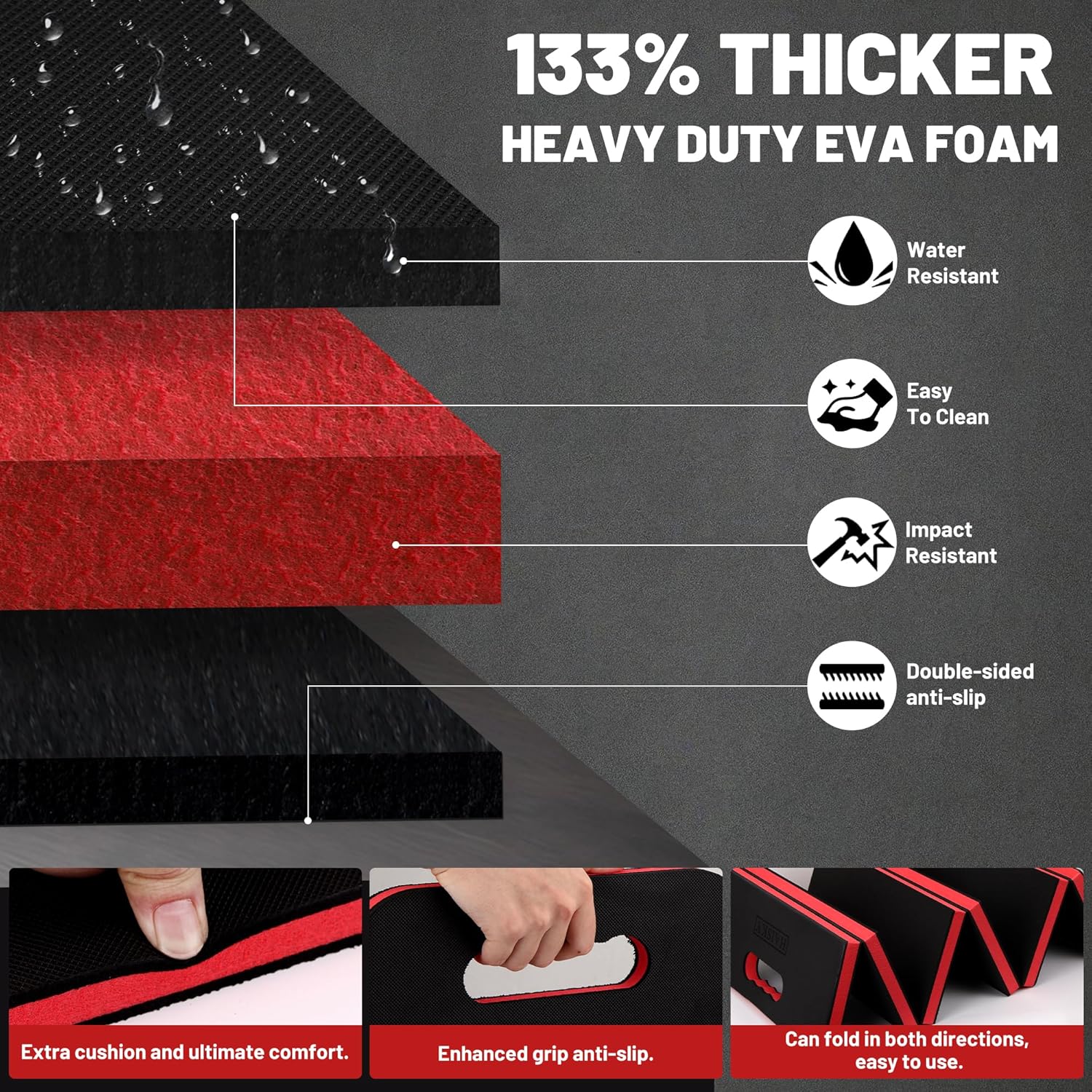 Foldable Mechanic Mat Kneeling Pad, 0.9" Extra Thick EVA Foam,Red | Portable 5-Fold Knee Cushion Mat, Large 45" x 16"
