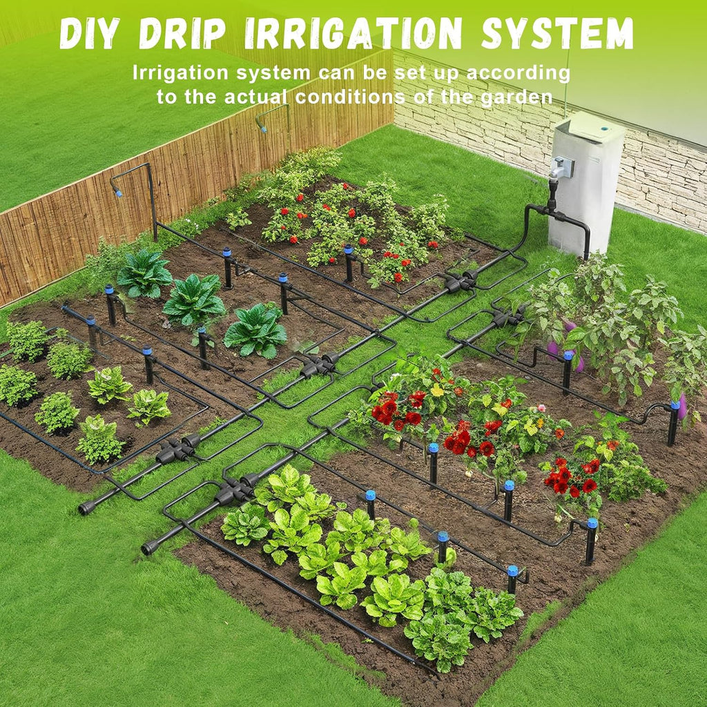 Drip Irrigation Kit Automatic Watering System 115FT Misting Sprinkler DIY Devices with 1/4" & 1/2" Tubing Hose