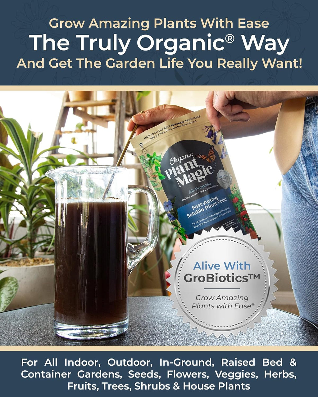 Organic Plant Magic Fertilizer & Plant Food for House Plants & Garden 1lb | Makes 64+ Gal of Organic Water Soluble