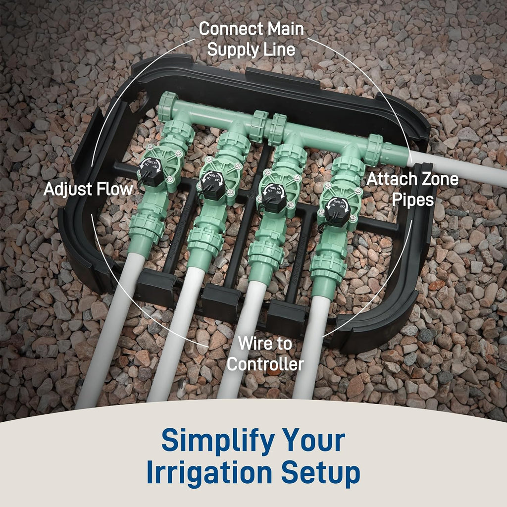 Orbit 57257 4-Valve Preassembled Sprinkler Manifold – Easy Install, Smart Controller Compatible, Works with PVC & Poly
