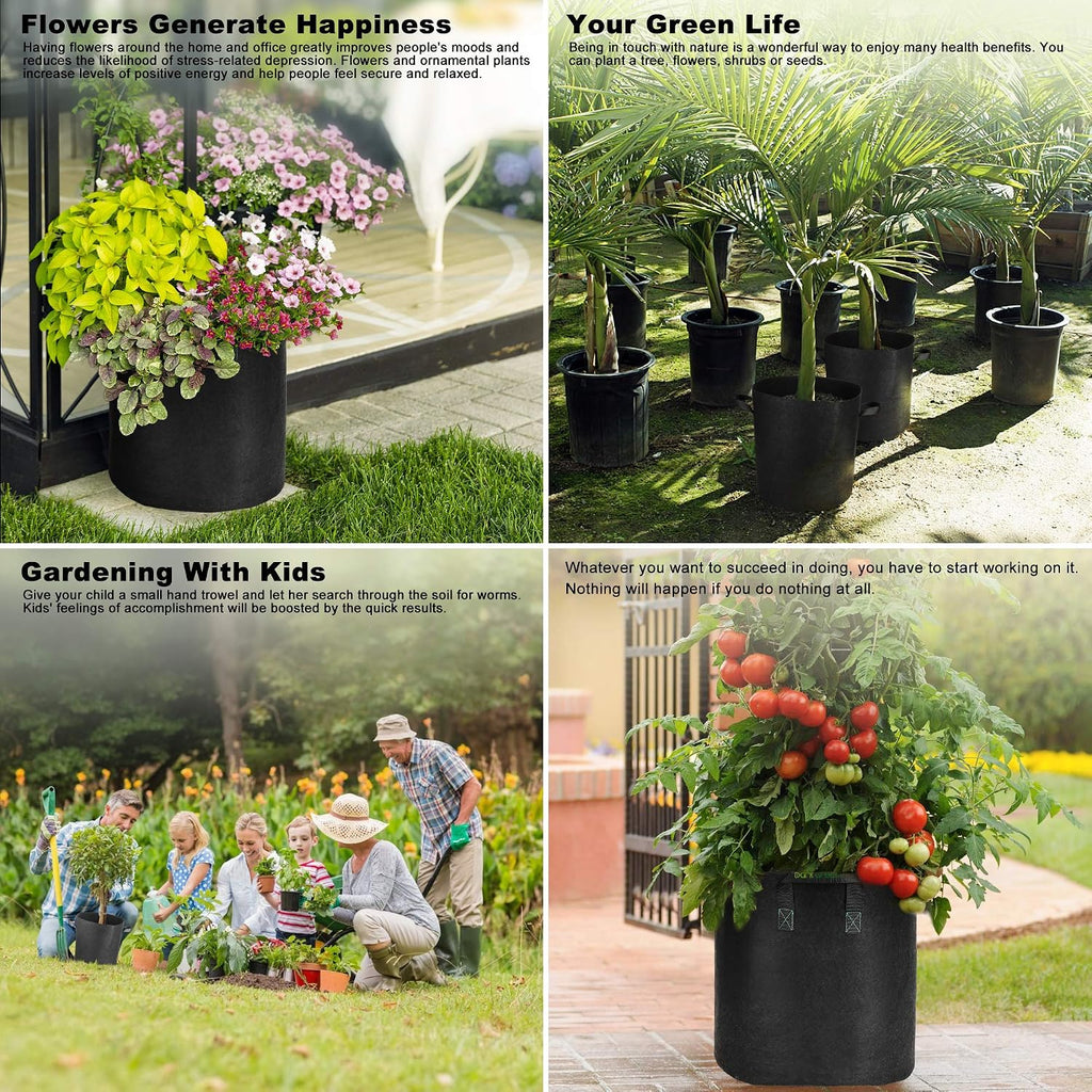 GreenTiger Tall Grow Bags, 8-Pack 7 Gallon Grow Pots with Handles, Improved 300G Thickened Aeration Fabric Deep Plant