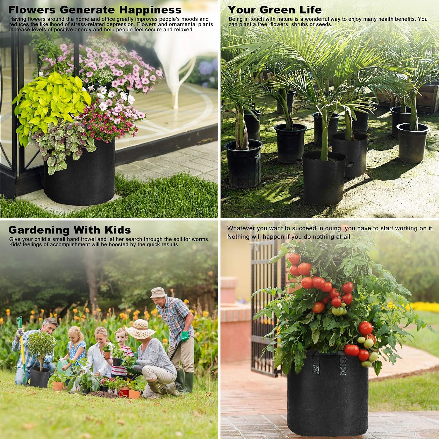 GreenTiger Tall Grow Bags, 8-Pack 5 Gallon Grow Pots with Handles, Improved 300G Thickened Aeration Fabric Deep Plant