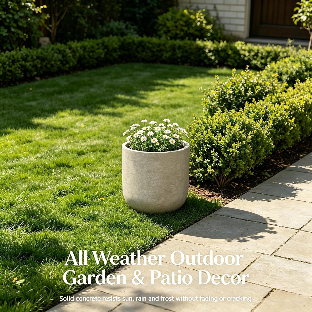 Kante Small Round Capsule Weathered Concrete Planter 11" Dia, Outdoor | Rubber Plug for Indoor, Drainage for Garden