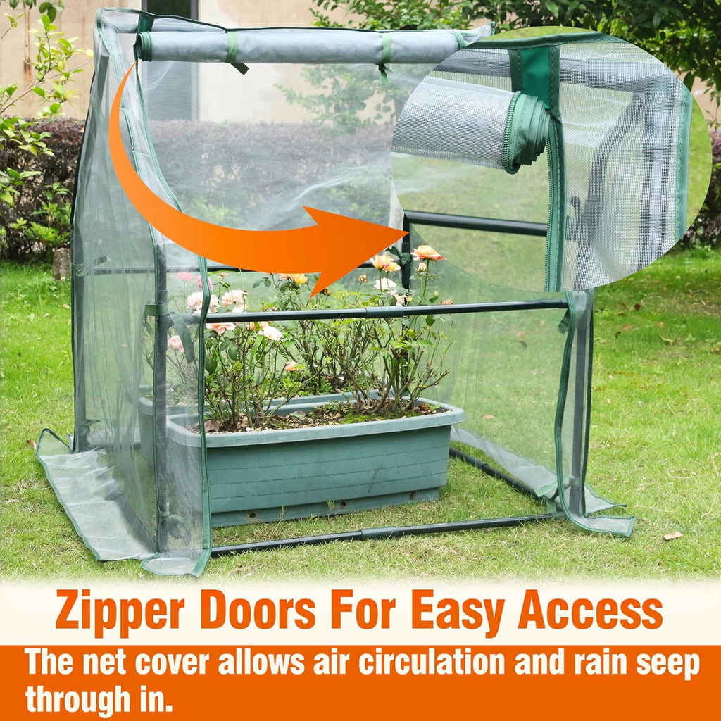 Gardzen Mini Greenhouse with Zipper Mesh Cover 36.2"(L) x36.2(W) x42.5(H) | Steel Frame Portable Outdoor Greenhouse