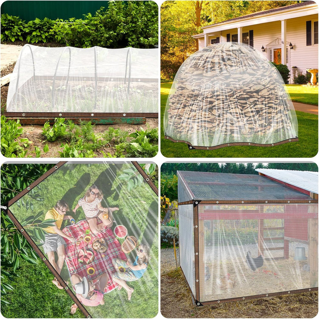 Clear Tarps Waterproof with Grommets 6mil Plant Cover Freeze Protection Frost Plastic Sheeting Rain Tarps Greenhouse
