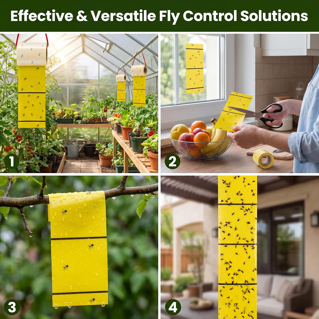 Qualirey 20 Pcs Giant Sticky Fly Traps, Fly Strips for Indoor Outdoor Hanging Flying Tapes Non Toxic Ribbon Fruit Gnat