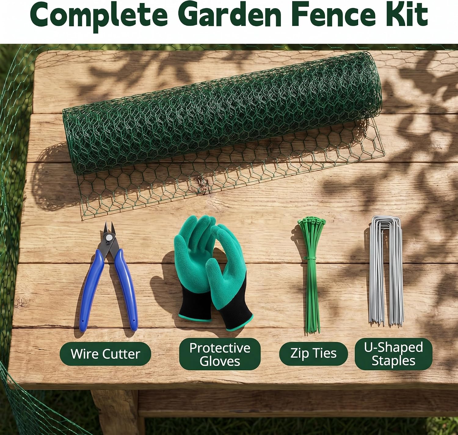 16in x 33ft PVC Coated Chicken Wire Mesh Fence | Garden Fencing Netting & Plant Protectors from Animals Kit with 100