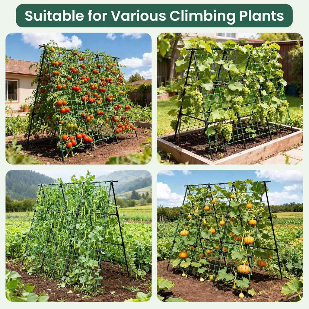 OTOSUNNY Cucumber Trellis for Raised Garden Bed, 50 x 48 in, Black | A Frame Trellis Metal Plant Support with Netting