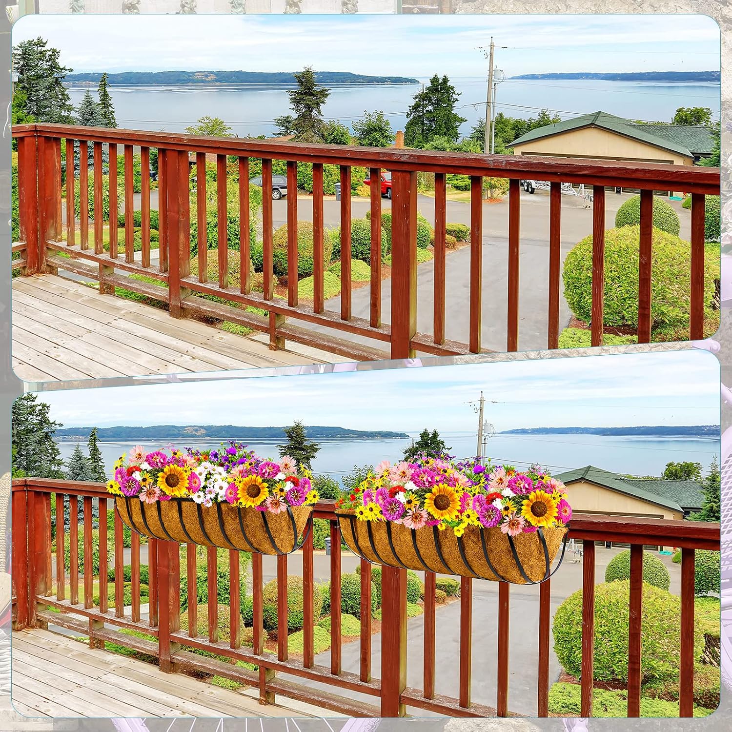 Tessco for you 2 Pieces Railing Planter Boxes, 36 Inches Window Box Planters with Coco Liner and Adjustable Brackets