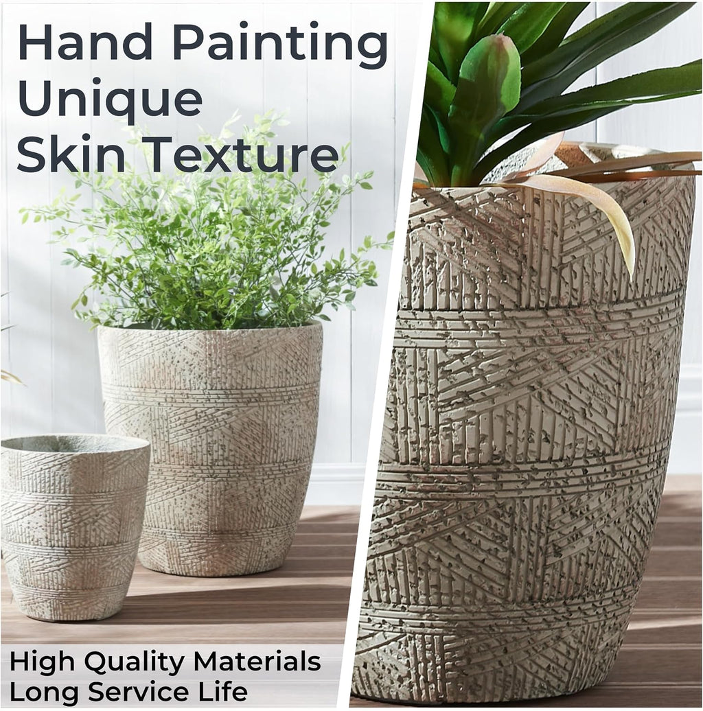 17.7"+13.7"+11.4" Weathered Concrete Planters with Drainage Hole Set of 3 | Hand-finished Flower Pots for Indoor