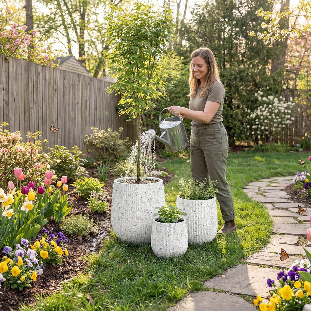 DTY Signature Mount Wilson Modern Indoor Outdoor Fiberstone Tapered Planter, Lightweight, Weather Resistant Garden Pot