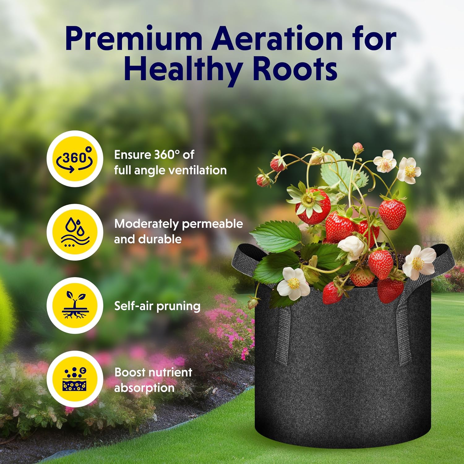 iPower 5 Pack 10 Gallon Grow Bags, Garden Planting Nonwoven Fabric Pots with Reinforced Handle, Heavy Duty and Aeration