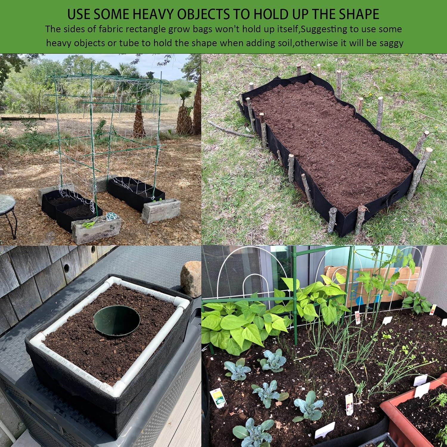 3 Pcs Plant Grow Bags Breathable Square Fabric Raised Garden Bed 9.5 Gal | 36L/9.5 Gallon 400GSM Heavy Duty Growing