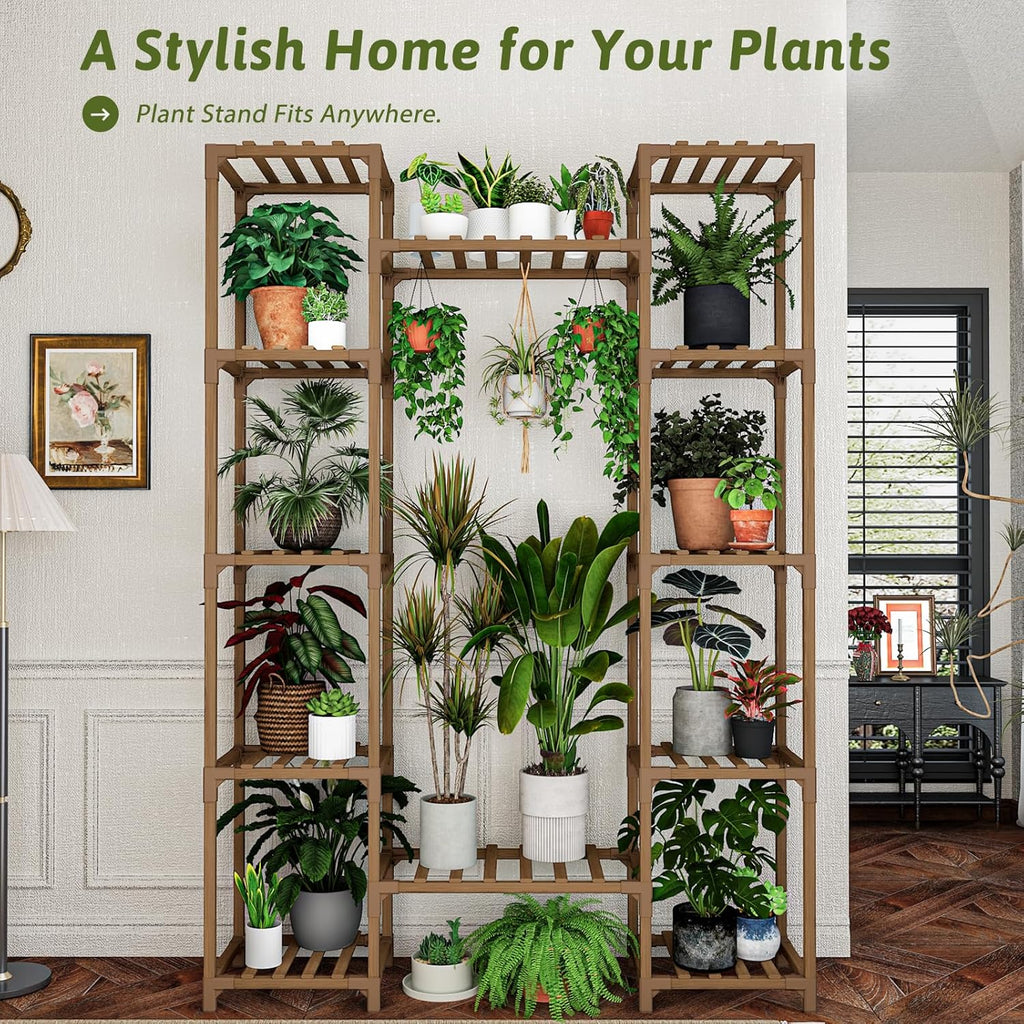 GENTINGBRO Plant Stand Indoor Outdoor 62.2“ Tall Plant Shelf Large Tiered Flower Stands for Multiple Display Wood