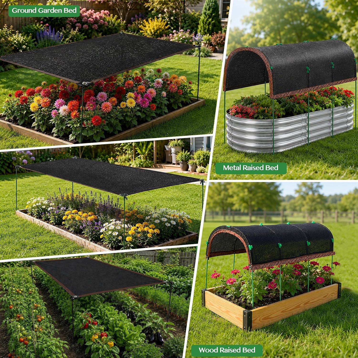 Fayoo 118" x 78.7" Garden Shade Kit with Poles, 70% Shade Cloth for Garden | 4 Sets Garden U-Hoops, Garden Sun Shade