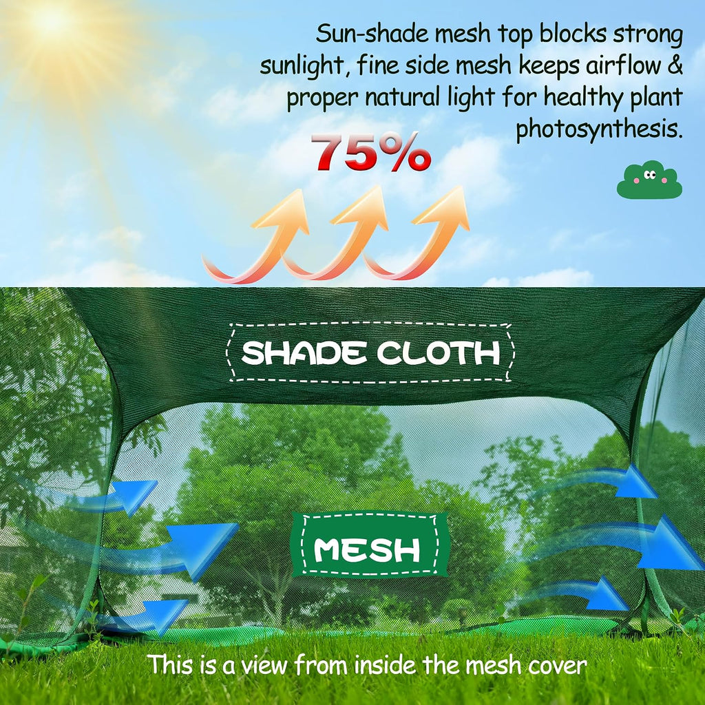 Pop Up Plant Netting Cover 40×40×20” Shade Mesh Cage Shade Top + Mesh Side | Shade Top + Mesh Side
