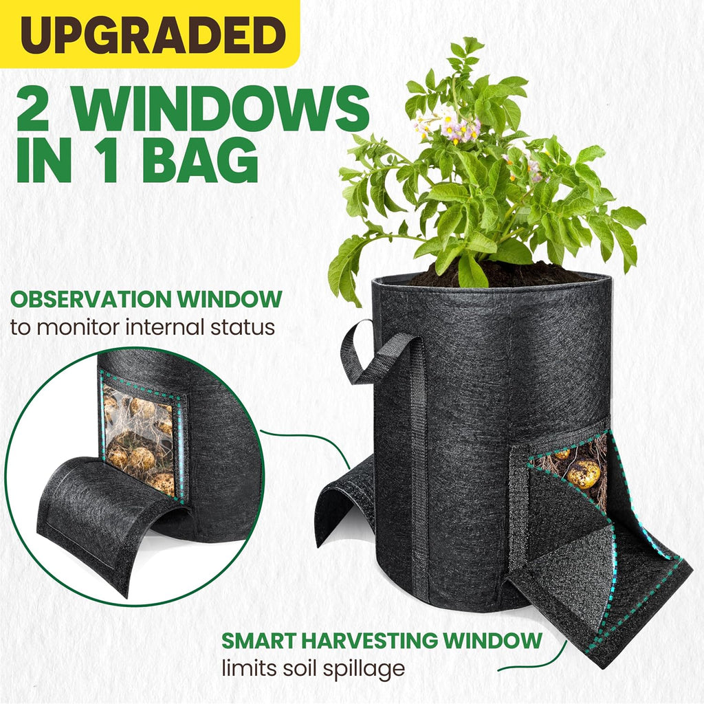 2PCS 20-Gallon Potato Grow Bag-Harvest & Visible Window Garden Planting Bag | Black Plant Grow Bag with Reinforced