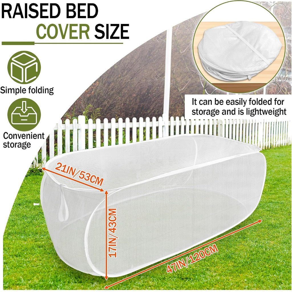 2PCS 47" x 21" x 17" Garden Netting for Raised Beds, Foldable Raised Garden Bed Cover with Ground Nail, Raised Bed