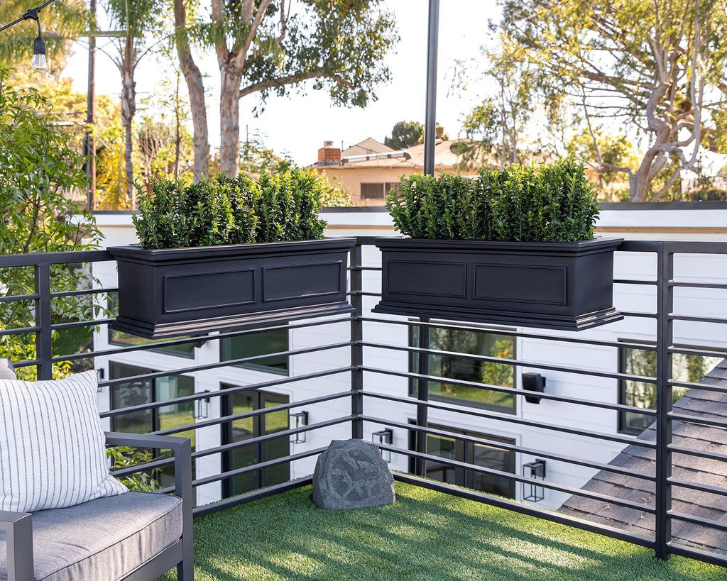 Veradek Brixton Series Plastic Railing Planter - Rectangular Planter for Outdoor Deck/Balcony | Crack-Resistant with