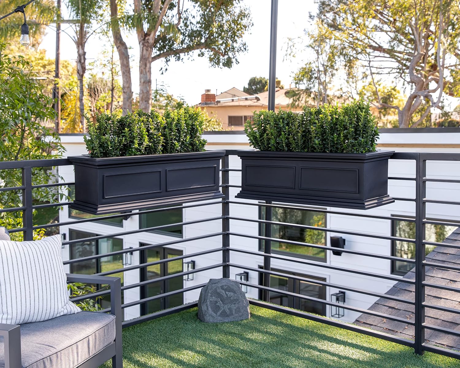 Veradek Brixton Series Plastic Railing Planter - Rectangular Planter for Outdoor Deck/Balcony | Crack-Resistant with