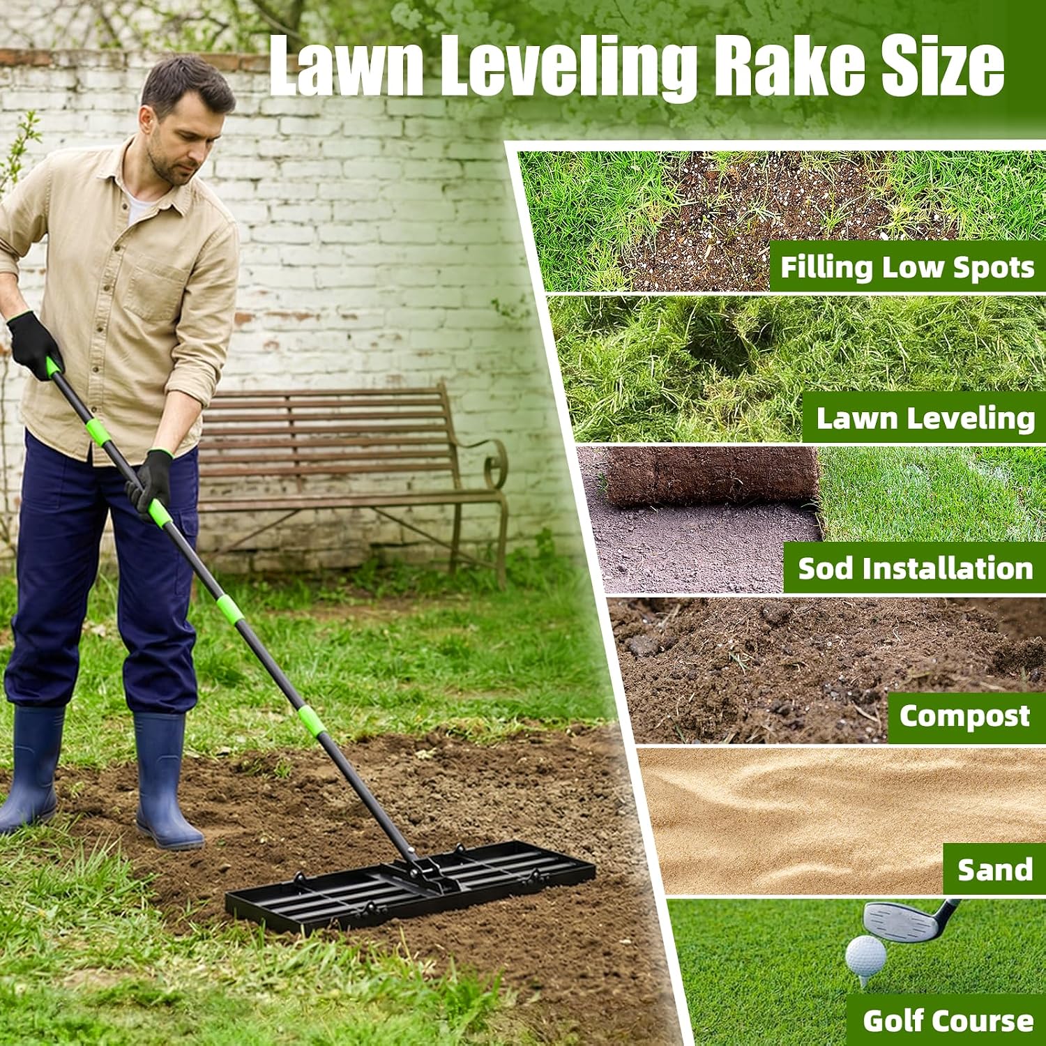GARDTECH 30x10 Inch Lawn Leveling Rake Heavy Duty Adjustable Handle Yard Tool – Reinforced Steel Landscape Rake for