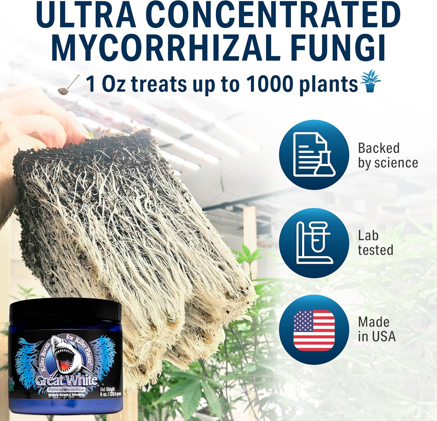 Great White Mycorrhizal Fungi 4 oz, Beneficial Bacteria for Plant Growth, Root Stimulator, Concentrated 3-in-1 Formula