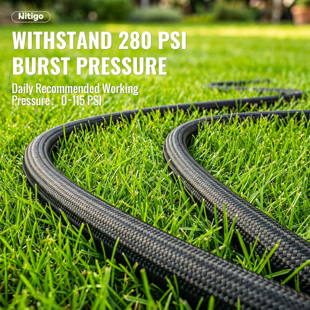 Nitigo Ultra Lightweight Garden Hose 50 FT, 2 Pounds | Wear-Resistant Nylon Outer Layer, Non-Expanding Flexible Water