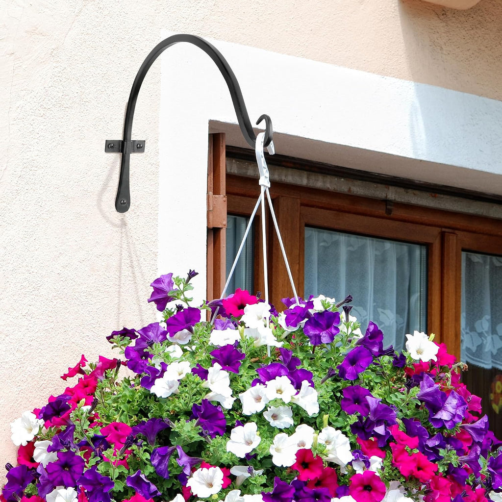 Worth Garden 6-Pack 14" Plant Hanger Bracket - Hand-Forged Wrought Iron Powder-Coated Heavy Duty Wall Hooks - Black