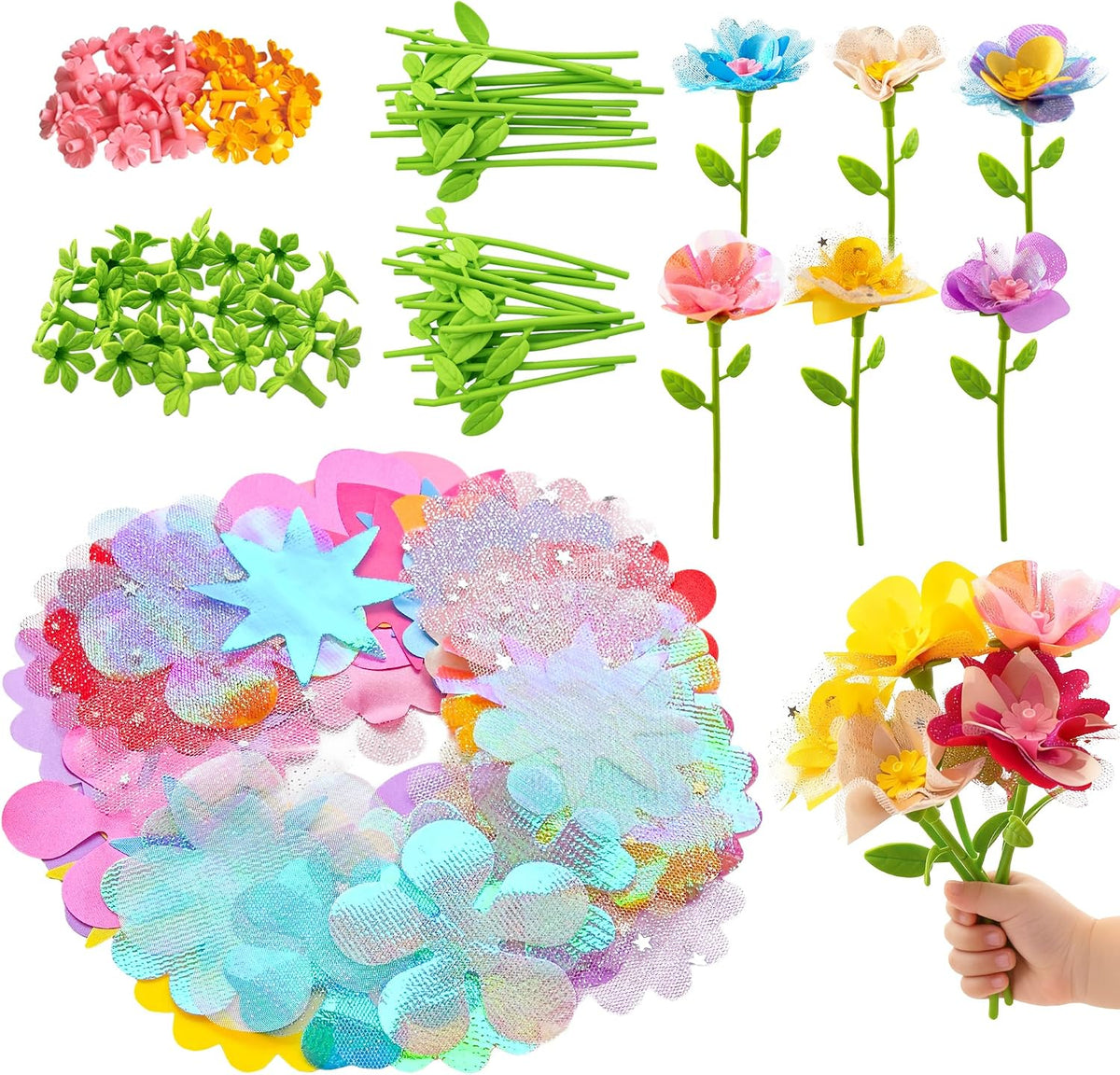 180 Piece Fabric Flower Refill Kit for DIY Bouquets and Flower Maker