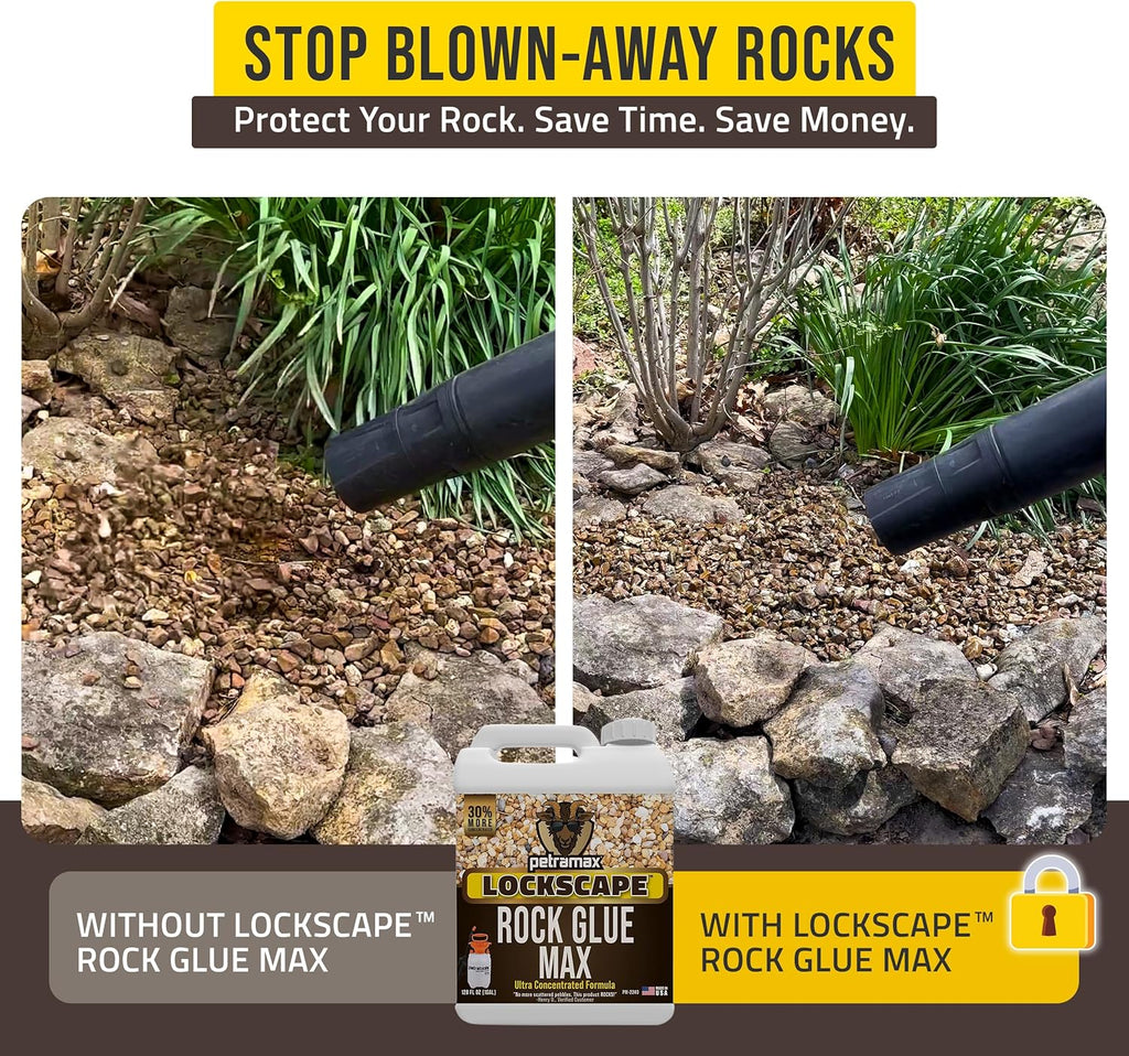 Lockscape Sticky Rock Glue for Landscaping with Sprayer 1 Gallon, USA-Made | Max Rock Glue & PetraTools HD101 Bundle