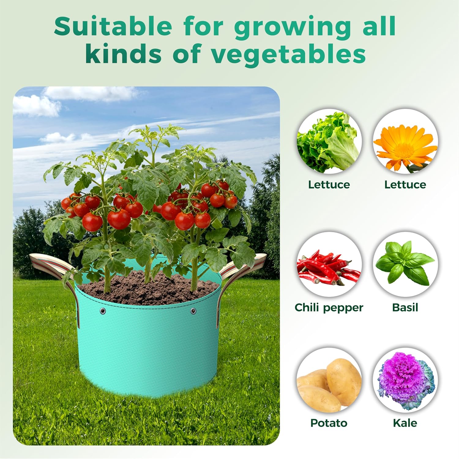 7 Pcs 10 Gallon Grow Bags, PE Garden Pots with Handle for Plants | Collapsible Gardening Supplies with Drainage Holes