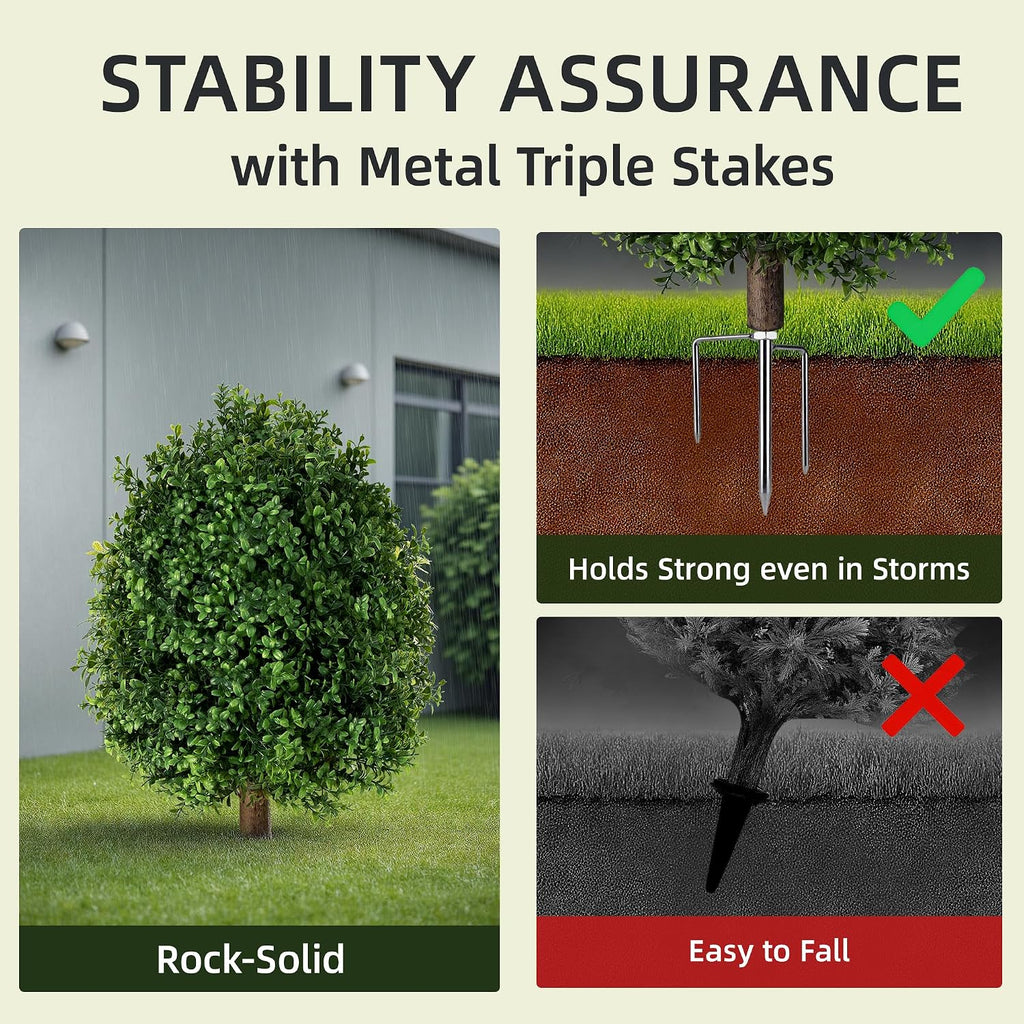 QCQHDU Artificial Boxwood Topiary Shrubs for Outdoor, 27" Fake Bushes Evergreen Ball Trees with Ground Spike,UV