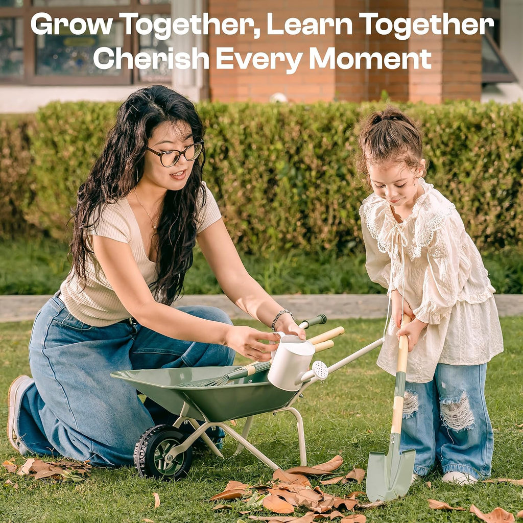 ROBUD Kids Wheelbarrow with Gardening Tools Set, Educational Kids Gardening Set with Kid Wheelbarrow, Toddler Gardening