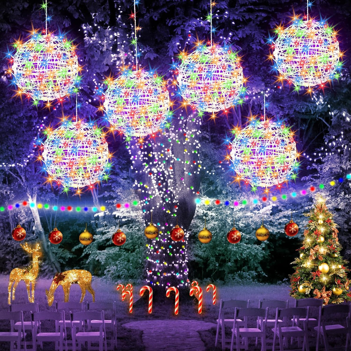 Baung Christmas String Lights Outdoors,4 Pack 11.81" Sphere Lights,Ball Tree Garden Globe Lights for Home, Party, Christmas, Porch Patio,Wedding, Garden,Tree Decoration with Plug