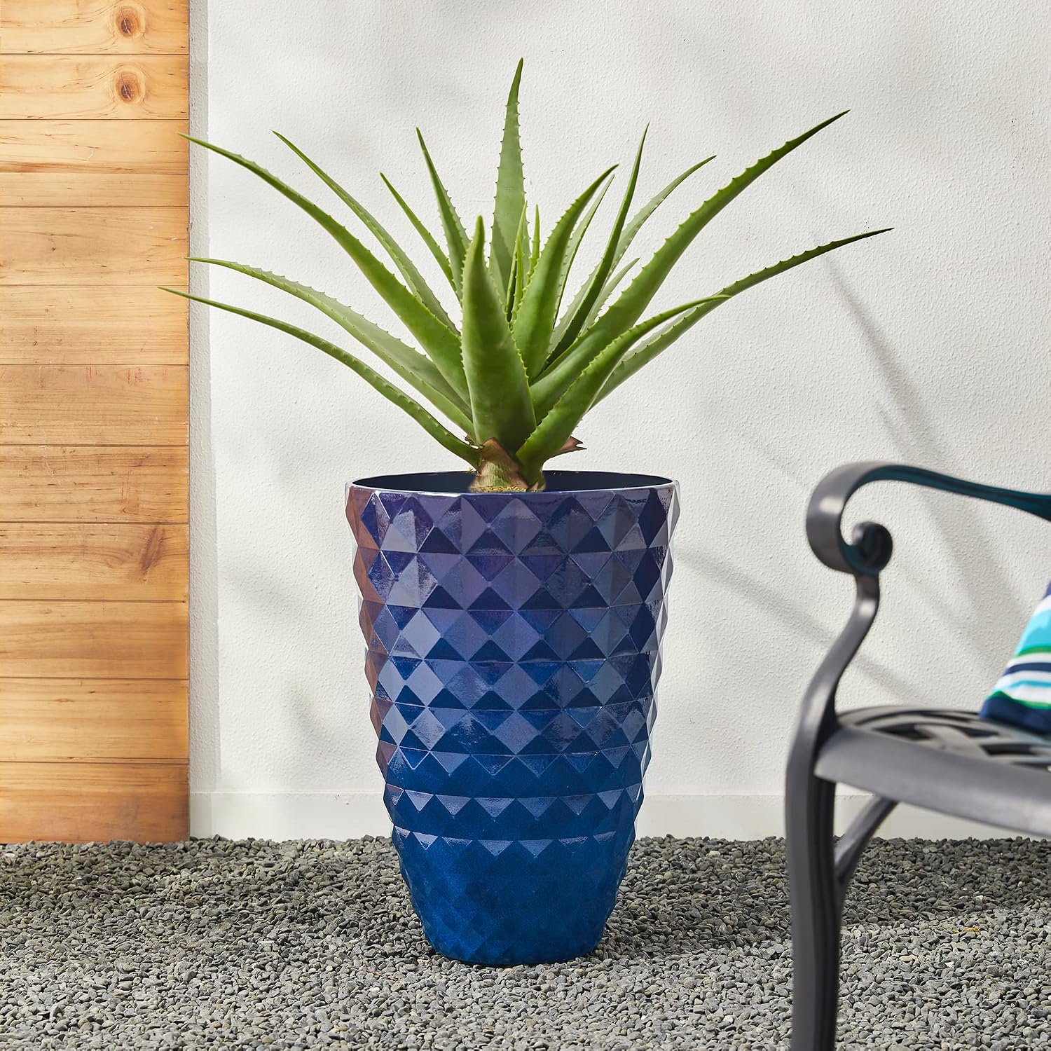Glitzhome 19.75" H Oversized Tall Planter,Modern Set of 2 Textured Gradient Cobalt Blue Round Garden Plant Pots with