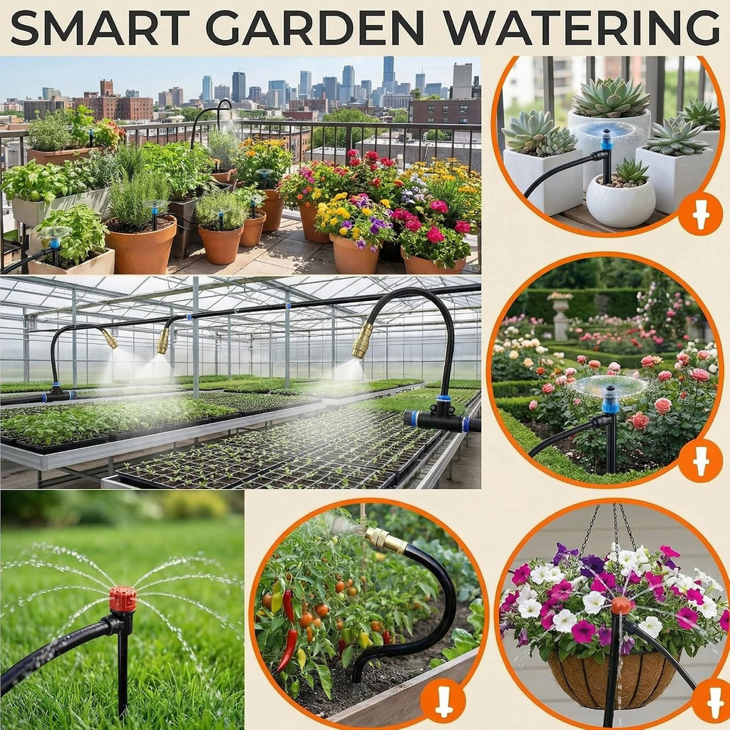 240FT Drip Irrigation System for Garden: 30 Nozzles 1/2" PE Tubing Automatic Watering Kit Adjustable Misting Sprinkler