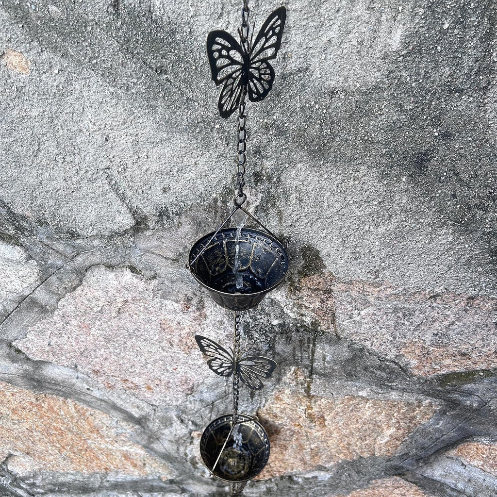 8.5FT Rain Chains for Gutters Downspouts, Butterfly and Cup Rain Gutter Chain | Functional and Decorative Replacement