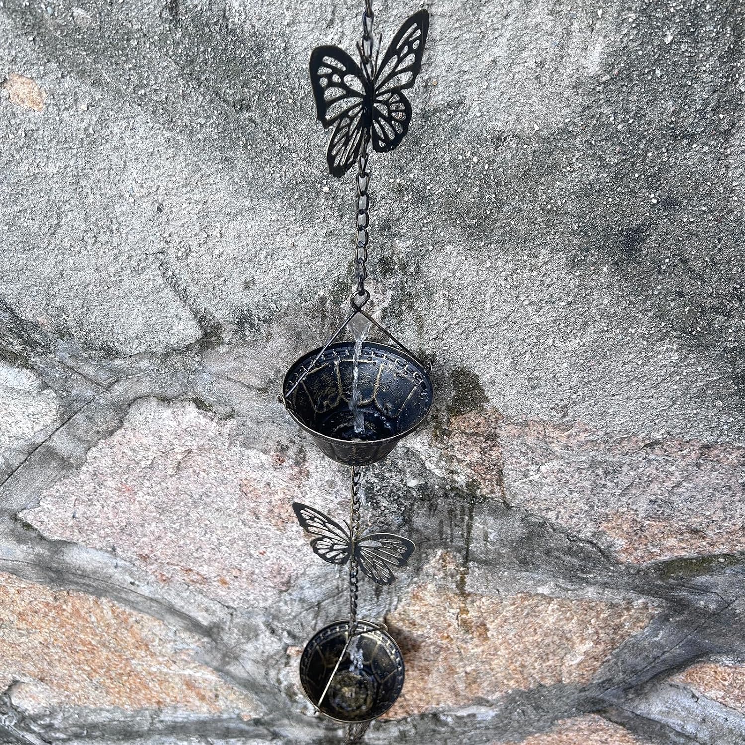8.5FT Rain Chains for Gutters Downspouts, Butterfly and Cup Rain Gutter Chain | Functional and Decorative Replacement