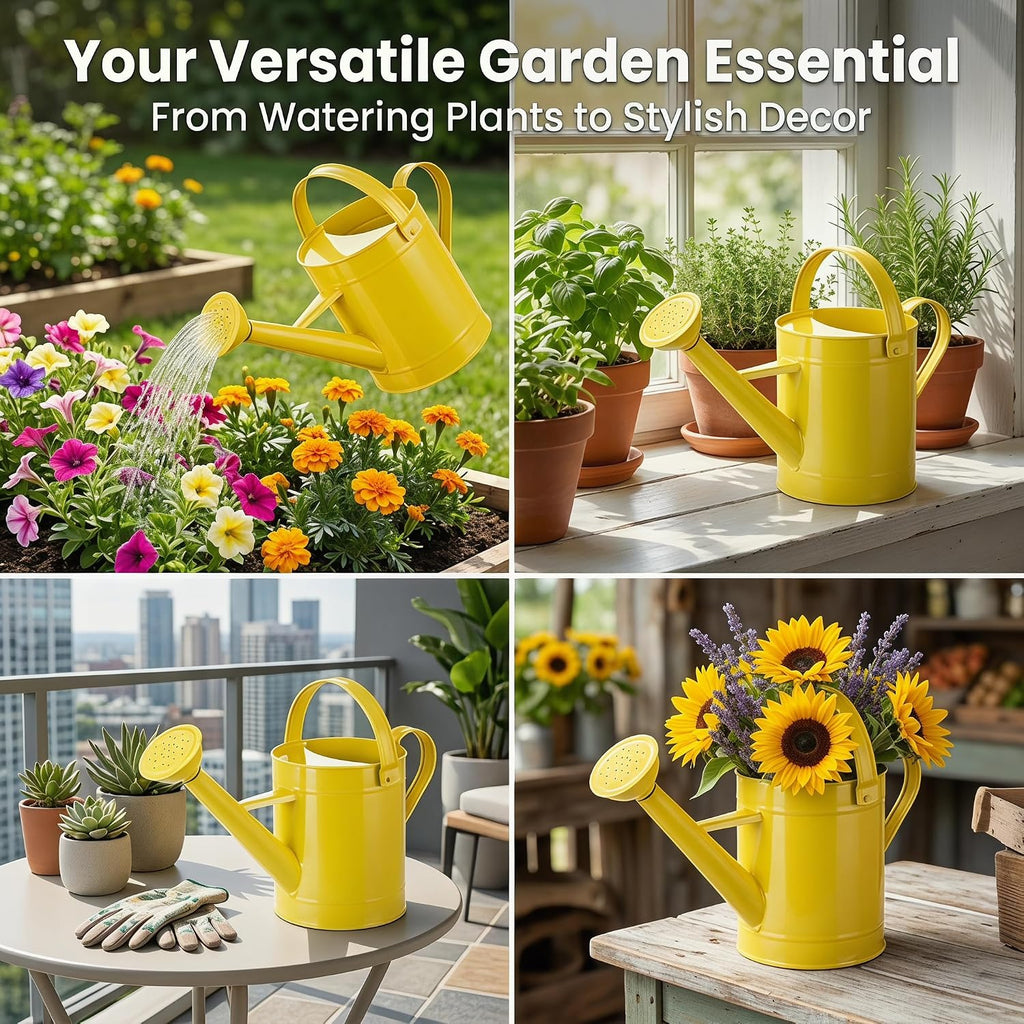 DUSVALLY Metal Watering Can, 55 oz Indoor Plant Watering Can, Yellow | 55 oz Watering Can • Long Spout • Removable