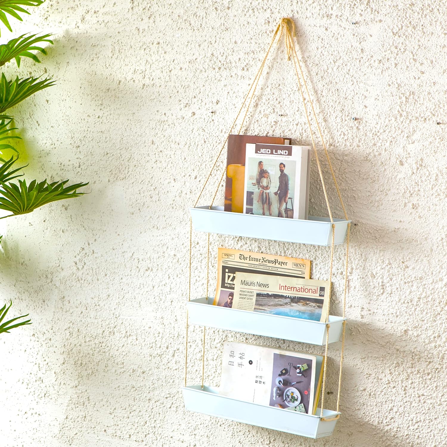 LaLaGreen Boho Wall Planter (16 in, 3 Tier) White Succulent Herb Garden | Modern nordic farmhouse decor, indoor hanging