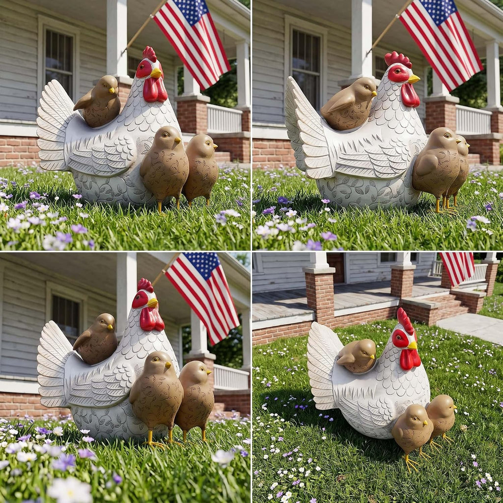 Resin Animal Decorations Gifts, Rustic Garden Statues, Farmhouse Chicken Decor, Hen on Nest, Chicken Statue & Figurine