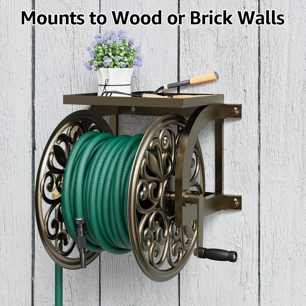GOFORWILD Wall Mount Garden Hose Reel, Holds 200-Feet of 5/8-Inch Hose | Decorative Hose Reel, Heavy-Duty Water Hose