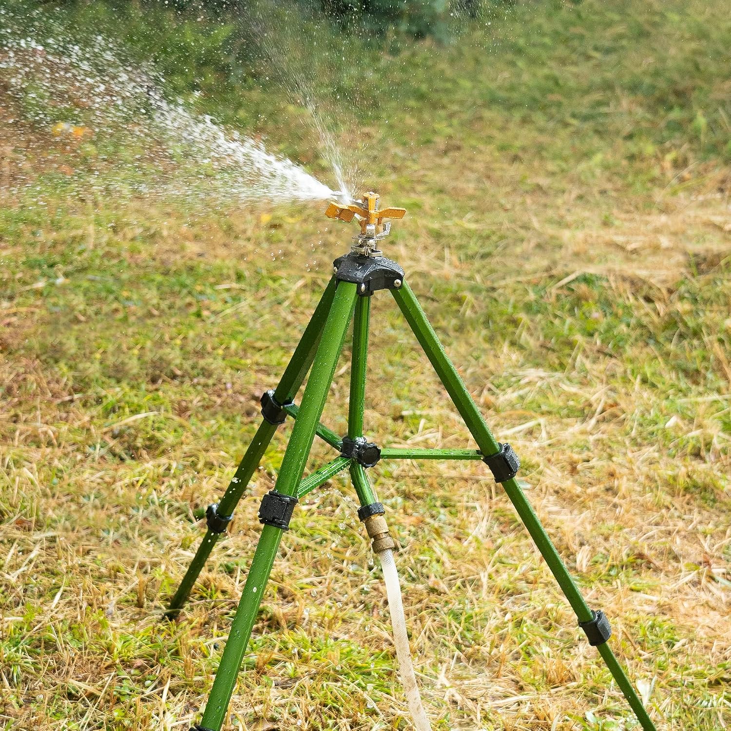 Hourleey Impact Sprinkler on Tripod Base, Heavy Duty Brass Sprinklers for Yard Lawn Garden, 0-360 Degree Large Area