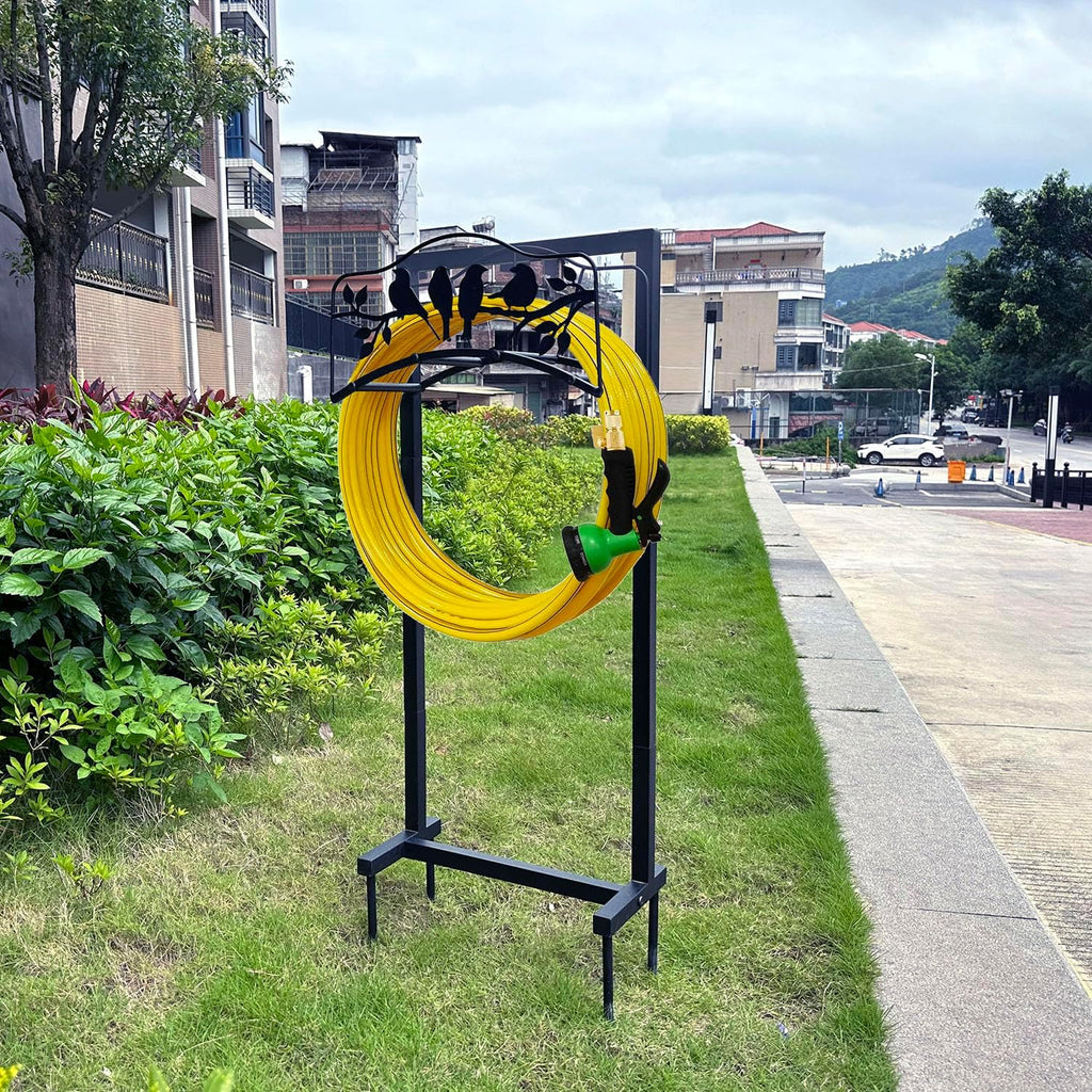 Garden Hose Holder Freestanding with 4 Spikes, Detachable Heavy Duty Water Hose Holders Stand, Reinforced Garden Hose