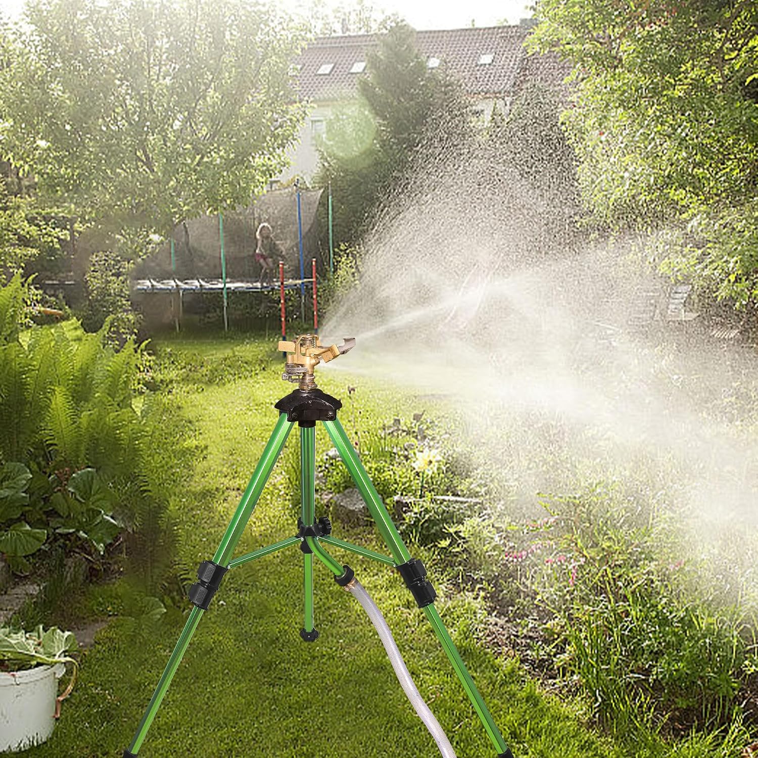 Triumpeek Impact Sprinkler on Tripod Base with Stakes, 1 Count | 360 Degree Large Area Coverage Irrigator, Extension